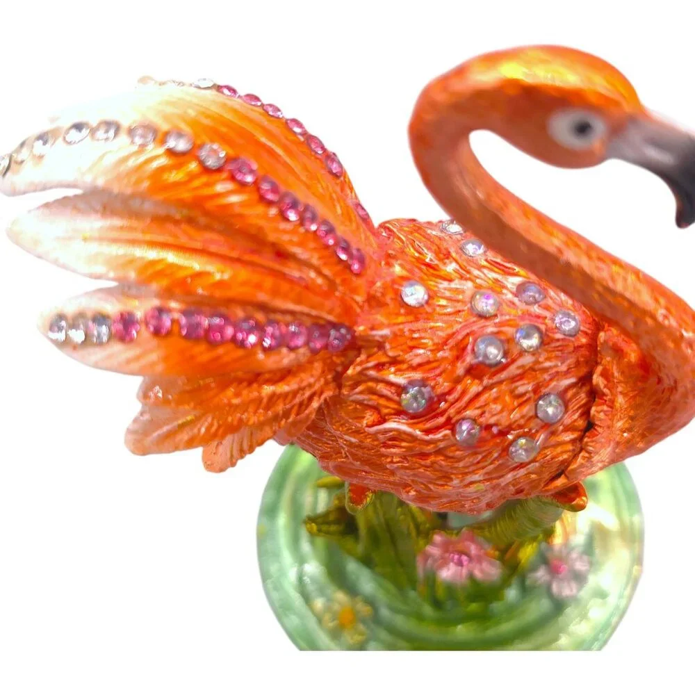 Pink Flamingo Jewelry Trinket Box Hinged Magnetic Clasp Enamel Crystal Jewels 4